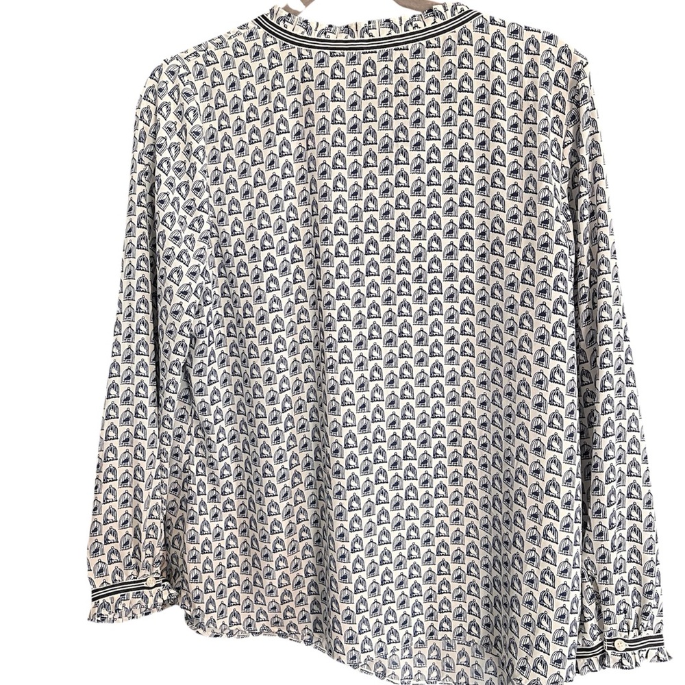 Talbots Women’s Blouse Birdcage Print Blue White size Large Petite - Picture 3 of 10